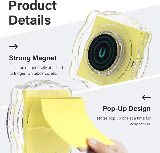 SMART&COOL Magnetic Pop-Up Note Dispenser for 3 x 3 in Accordion-Style Sticky Notes, Sticky Note Holder for Fridges, File Cabnets or Office Supplies, Includes 50 Sheets of Sticky Notes, Clear