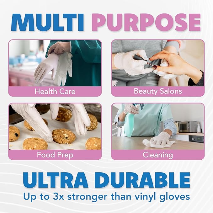 CareMates Medical Exam Gloves, Powder Free, Extra Strong, Certified for Home Infusion, First Aid, Food Safe, Cleaning Gloves