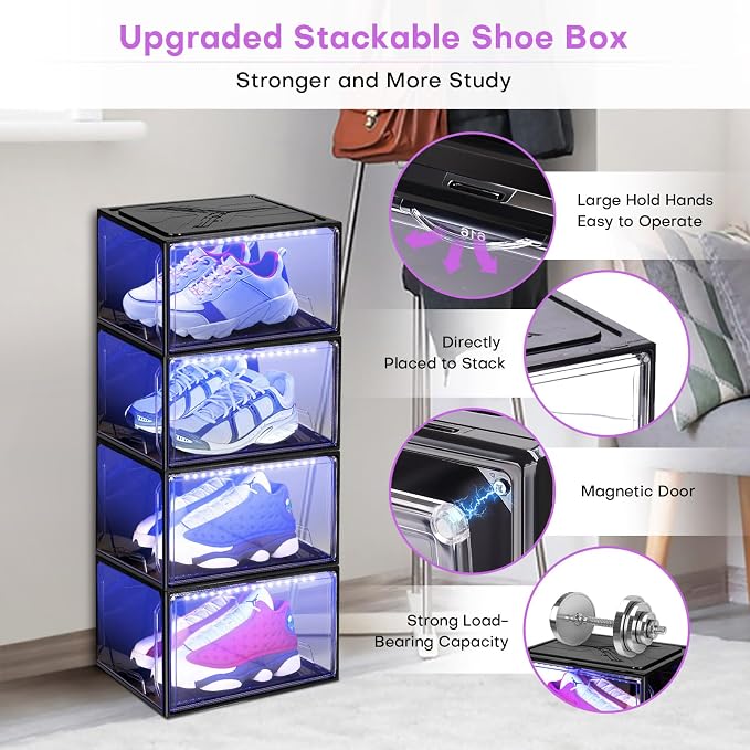 Oltraman LED Smart Shoe Boxes Display Case, Stackable Storage Organizers