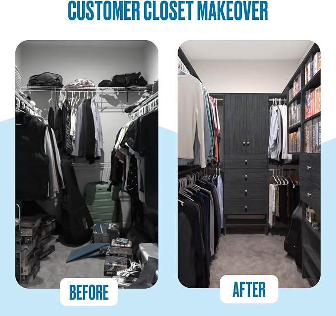 Double Hanging Closet Unit - Modular Corner Closet System with Storage Shelves (Grey, 30 inches Wide)