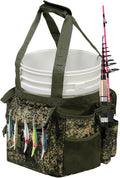 MYDAYS Fishing Bucket Organizer, Fishing Tackle Bag for Men, Rod and Tackle Boxes Holder Bag with Adjustable Buckle, Bucket Not Included (Green Camo)