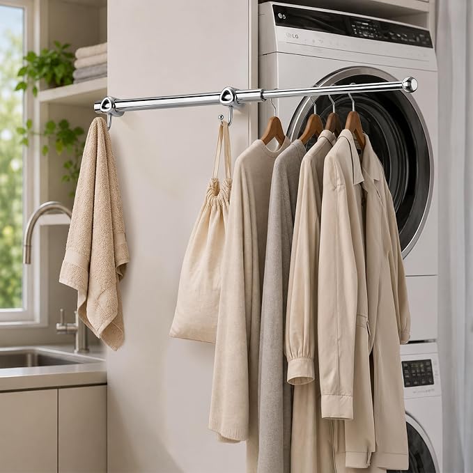 14" Valet Rod for Closets Pull Out, Closet Valet Rod Slide Out with 2 Hooks, Chrome