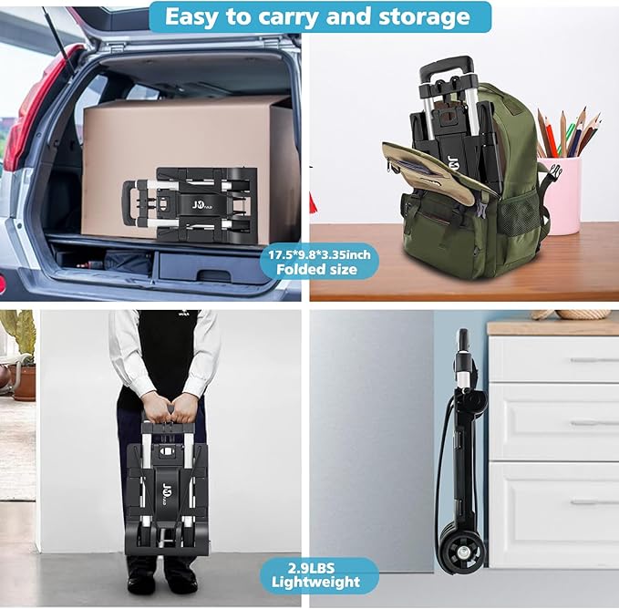 Folding Hand Truck 70 lbs，Small Dolly with 2 Wheels，Folding Luggage cart， Lightweight Aluminum Foldable Luggage Cart，for Airport,Travel,Moving and Office Use (Silver-Aluminum)