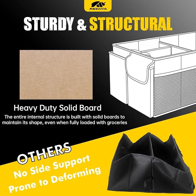MIKKUPPA Car Trunk Organizer - 95L Collapsible Trunk Organizer with Lid, Sturdy Car Storage for SUV Auto Truck Van with Adjustable Straps and Non Slip Bottom (Black, XX-Large)
