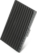 MaxGear Stainless Steel Business Card Holder, Slim Card Case, Black Carbon | Soft Interior Lining, Buckle Closure, Fits Standard Business Cards and Credit Cards