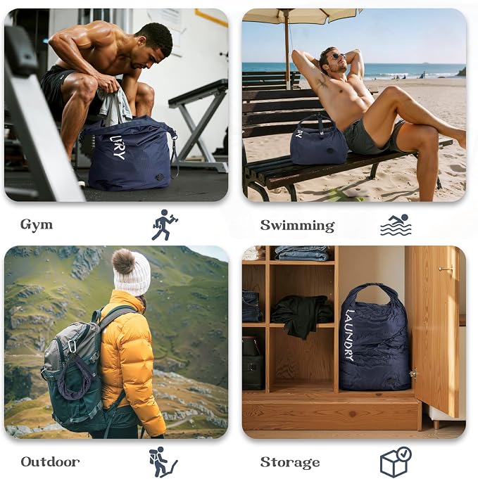 Travel Laundry Bag, Waterproof Compression Storage for Dirty Clothes | Wet/Dry Space-Saving Laundry Storage Organizer, Smell Proof Storage Bag for Clothing, Swimming, Yoga, Gym, Camping,L