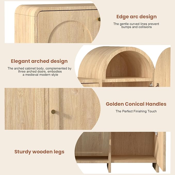 Arched Cabinet with Doors-Shoe Cabinet,Hidden Shoe Rack,Shoe Stand for Entryway Compact Shoe Storage in Oak Finishes,Mid-Century Style for Entryway