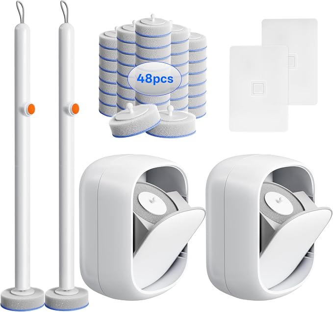 Disposable Toilet Cleaning System - Toilet Brush Kit with 36 High-Performance Refills, Wall Mounted Toilet Brush and Holder for Deep Cleaning Bathroom (2 Toilet Brush+48 Refills)