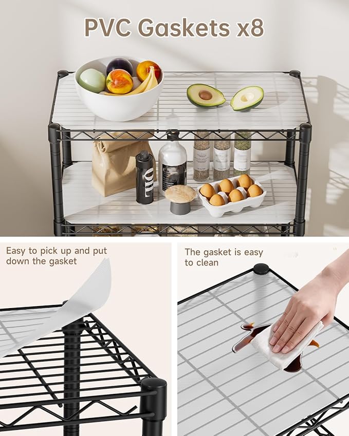 Golpart Shelves Storage Shelf Wire Closet Bathroom Organizers Metal Pantry | 8 tier Kitchen Garage Shelving Unit Laundry Room Organization Home Rack Net Basket Black with Wheels 11.7”D X 22”W X 74.2”H