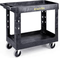 ELAFROS 2-Tier Utility Rolling Cart, 34 x 17 in, 5" Swivel Wheels, 550lb | Deep Tub Shelves, Plastic Service Cart, Work Cart, Tool Cart, Tub Storage Organizer, Warehouse Garage Cleaning Supplies