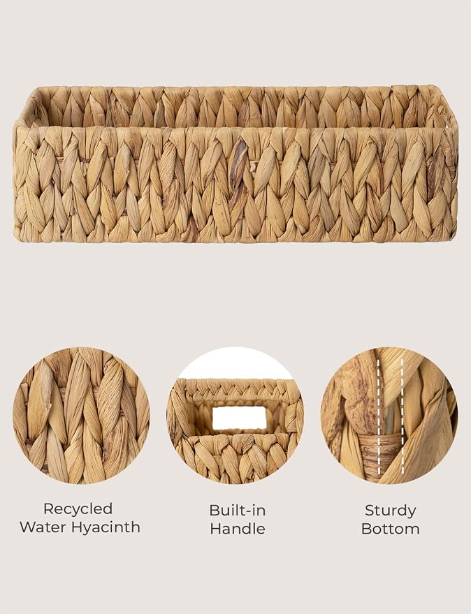 StorageWorks Water Hyacinth Basket for Toilet Paper, Wicker Baskets for Storage with Built-in Handles, 14 ¼"L x 6 ½"W x 3 ¾"H