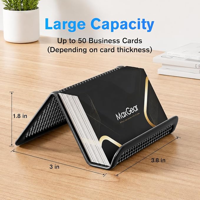 MaxGear Mesh Business Card Holder 2 Pack | Black Metal Business Card Display Stand, Holds 50 Cards, Sturdy Display for Office, Reception Desk, Front Counter
