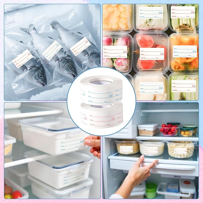 8 Rolls 4000 Pieces Removable Food Labels | 1 x 2 Inch Date Stickers for Freezer, Refrigerator Food Containers - Easy to Write
