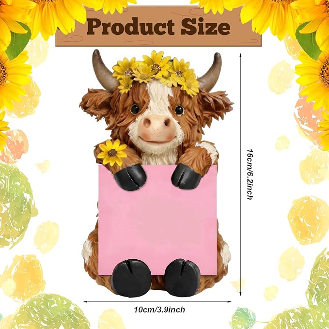 Thenshop Fall Sunflower Highland Cow Pop up Sticky Note Holder Autumn Resin Highland Cow Note Dispenser with 100 Sheets 3 x 3 Inch Sticky Notes Desk Accessory for Fall Harvest Office Home