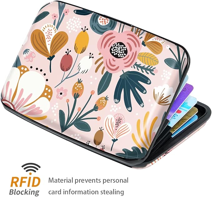 Coco Rossi Credit Card Holder RFID Aluminum Small Mini Wallet Women | Metal Wallet, Business Cards Holder, ID Case, Slim Sleeves, Womens Girls Gift, Carry Proof Wallets for Travel, Pink Flower