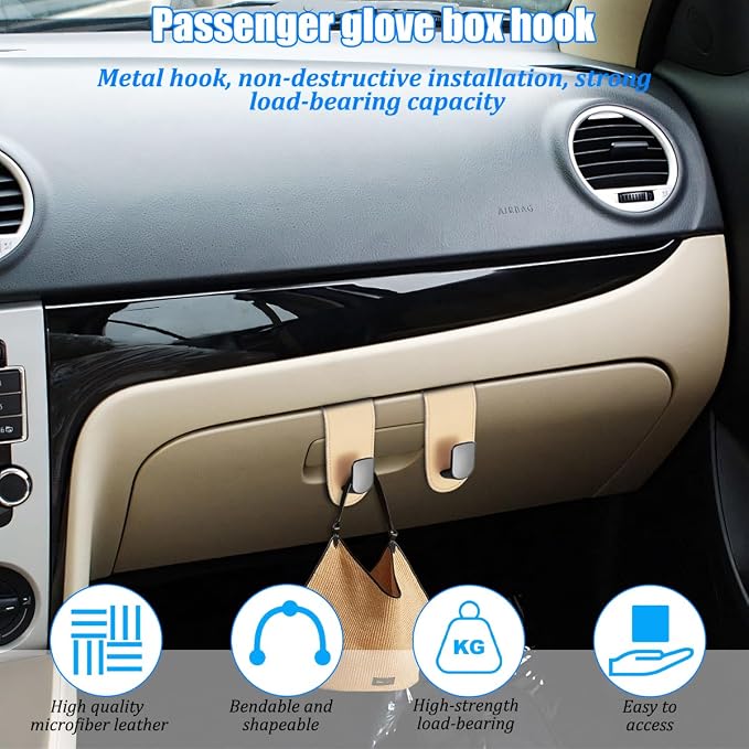 Car Co-Pilot Glovebox Hook, Multifunctional Passenger Seat Glovebox Hanger Organizer for Purse Handbag Umbrella, Auto Interior Glove Box Hanging Storage Hook Holder, Universal Fit (Beige)