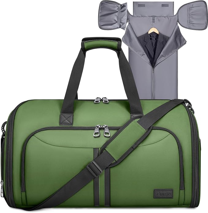 BALEINE Travel Garment Bag, Travel Suit Bag for Men, Water Resistant Carry on Garment Bag for Hanging Clothes, Garment Duffel Bag for Travel Business (Green-Convertible)