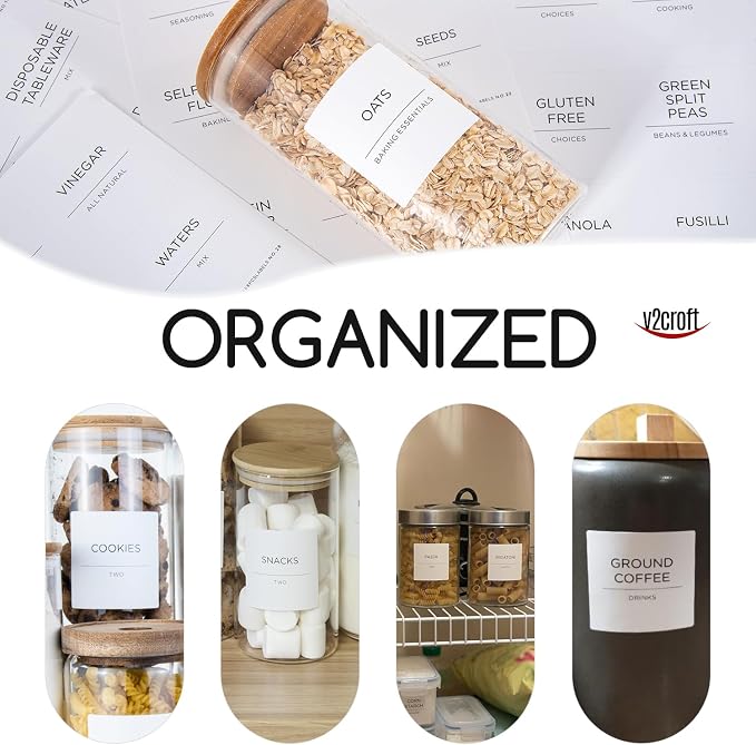 168 Pantry Labels for Food Containers, Minimalist White Matte Stickers Black Fine Line Text,Preprinted Waterproof Label for Glass Jars, Bottles & Canisters,Pantry Organization Storage