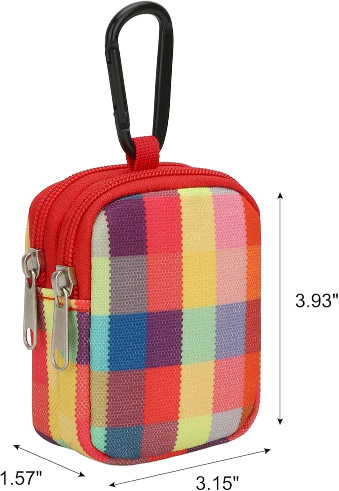 E-Tree Coin Purse with Carabiner Clip, Dual Layer Card Case Holder, Mini Pouch for AirPod Earphone Keychain USB Cable,Wallet, Small Accessories Organizer Bag for Women and Men (Colorful)