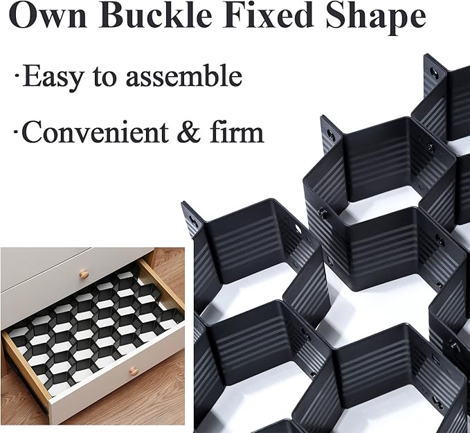 Drawer Splitter 16-piece Set Adjustable Honeycomb Organizer Tie Sock Organizer Underwear Panties Cosmetic Sorter (Black)