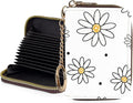 Credit Card Holder for Women,Small Rfid Wallet with Keychain Zipper,Cute PU Leather Card Case Wallet，Accordion Credit Card Wallets Gift,Large White Flower