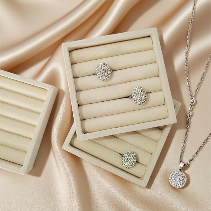SCIKHETF Velvet Ring Earrings Studs organizer Tray Small Ring Insert Display Tray 5 Slots Stackable (Beige)