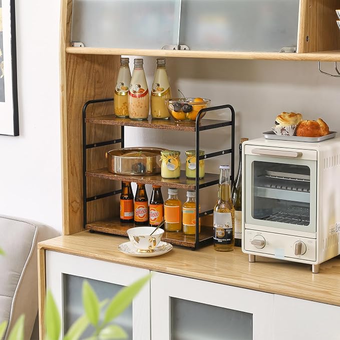 IBUYKE Kitchen Countertop Standing Storage Shelf,Set of 2,Brown TWJ001H-2 | 3-Tier Bathroom Counter Organizer Tray Countertop Storage Shelf Counter Standing Rack Cosmetic Holder