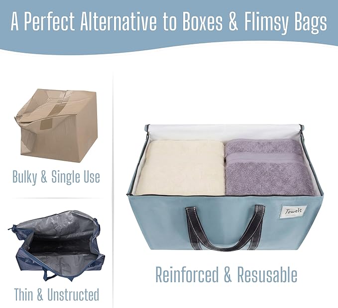 VENO 4 Pack Heavy Duty Moving Bags, Extra Large Storage Bags with Reinforced Handles & Strong Zippers, Foldable & Reusable Moving Box Alternative for Clothes & Dorm Storage