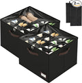 OIAHOMY 2 Pack Shoe Organizer for Closet, Large Foldable Shoe Storage Bins with Dividers and Reinforced Handles, Each Clear Cover Sneaker Box Fits Up to 16 Pairs for Entryway and Bedroom, Black