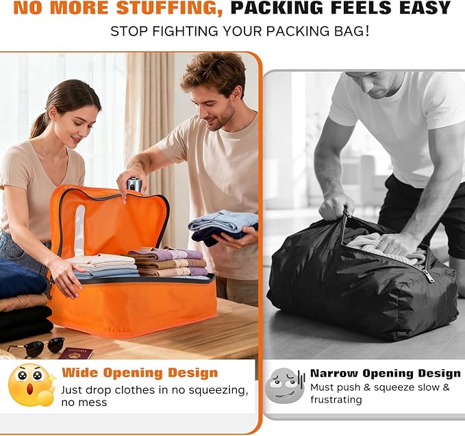 Vacuum Bags for Travel with Wired Pump, Travel Compression Bags for Clothes, 180° Open Zipper, Save 80% Space, IP68 Waterproof Travelpack Vacuum Kit for Luggage, Suitcase, Home Storage (2 Pack + Pump)