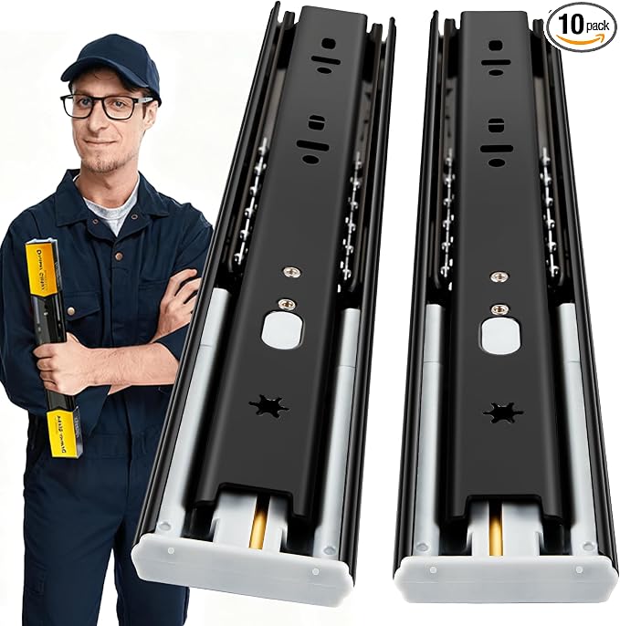 YENUO 10 Pairs Soft Close Drawer Slides Full Extension 12–24 Inch 100 LB | Side Mount Heavy Duty Quiet Self Closing Cabinet Drawer Glides Rails Ball Bearing 12–24 Inch for Kitchen Dresser Hardware