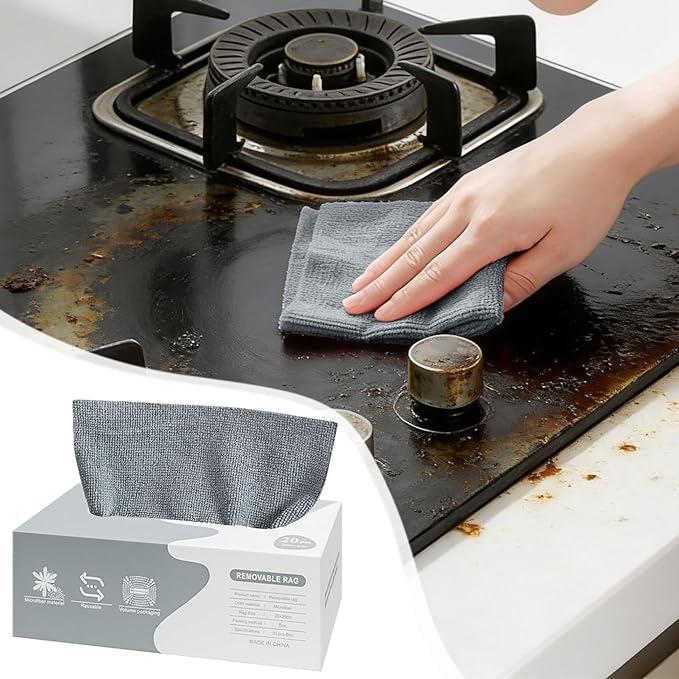 Microfiber Cleaning Cloths in Box, 20 Pack Extract Towels, Lint Free Reusable Rags for Household Kitchen Cleaning, Ultra Absorbent Multi-Purpose Wipes for Car Wash Detailing (03)