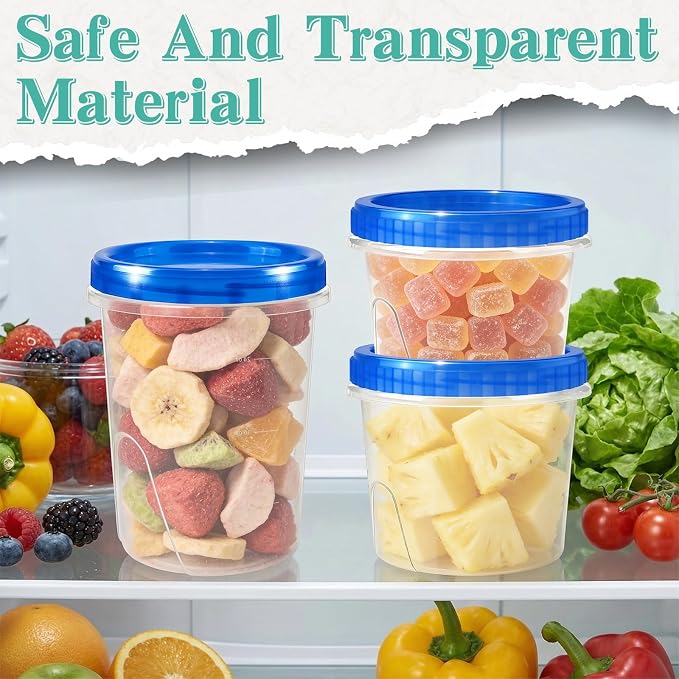 12 Pack Freezer Containers with Screw On Lids, 32/24/16 Oz Stackable Reusable Plastic Storage Container, Airtight Plastic Food Storage Containers with Twist Top Lids for Food Soup Jello Sauce
