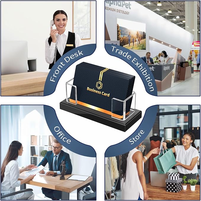 NIUBEE Acrylic Business Card Holder: Clear Plastic Business Cards Display Stand for Desk - Gift Card Organizer for Office 4 Pieces