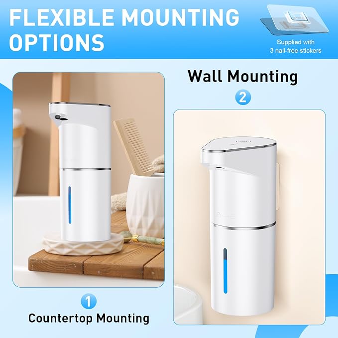 Fantictas Automatic Soap Dispenser,Touchless Hand Wall Mount Rechargeable 3 Gear Adjustable Electric Soap Dispenser 350ml with Infrared Motion Sensor for Bathroom,Kitchen,Office, White Foam