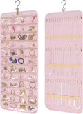 Bloss Hanging Jewelry Organizer with 48 Pockets, Double-Size Hanging Jewelrys Holder with Hanger Hooks, Jewelry Organizers and Storage for Earrings, Necklaces and Rings,Pink