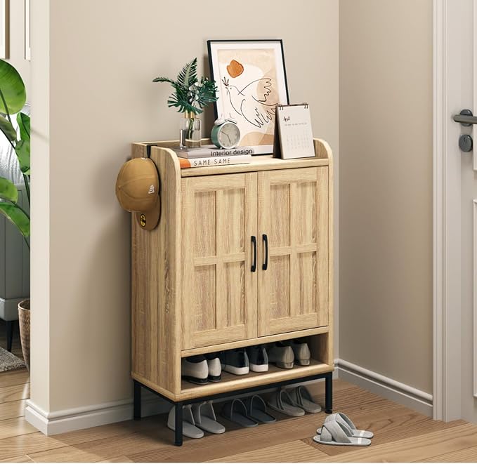 Shoe Cabinet, 6 Tier Shoe Cabinet for Entryway, Shoe Storage Cabinet with Adjustable Shelves and Metal Legs, 41.5" Tall Shoe Rack Organizer Cabinet for Entryway, Front Door, Hallway (Natural)