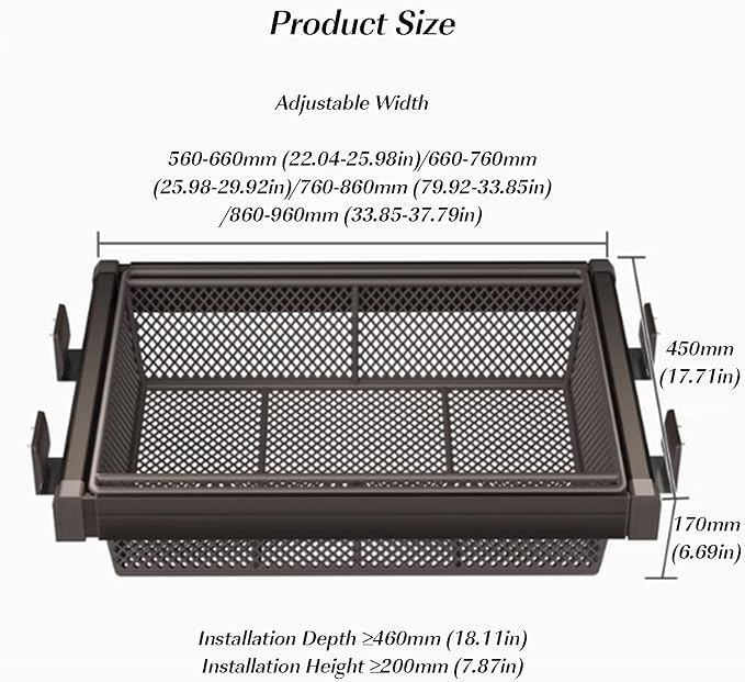 Expandable Cabinet Pull Out Basket,Aluminum Alloy Stackable Storage Bins,Height 6.69In Stackable Shelf Baskets Organizer,for Office Bathroom Bedroom,Brown-25.98-29.92in