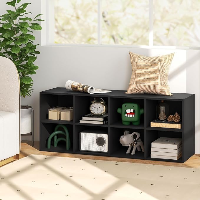 Tangkula 8 Cubbies Shoe Storage Bench, Shoe Organizer with 500 LBS Weight Capacity, Cubby Shoe Rack Storage Cabinet for Entryway, Hallway, Living Room and Bedroom (Black)