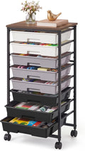 VASAGLE 8-Drawer Rolling Storage Cart, Utility Cart with Wheels and Wood Top, Craft Organizer for Office and Home, 15.6 x 11.2 x 30.1 inch, Black, BENCO Collection ULRC006B101