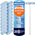 KeFanta Duster Refill Kit with 6 ft Super Extendable Handle, 20Pcs | 6ft Super Extendable Handle, Compatible with Swiffer, 360° Disposable Microfiber Dusting Pads