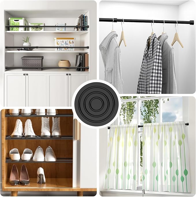 MEXAU 6Pcs Tension Curtain Rod 26-39 inch Spring Tension Rods Black Tension Rods Adjustable Spring Rod Extendable Tension Rod For Kitchen, Window, Bookshelf,Closet