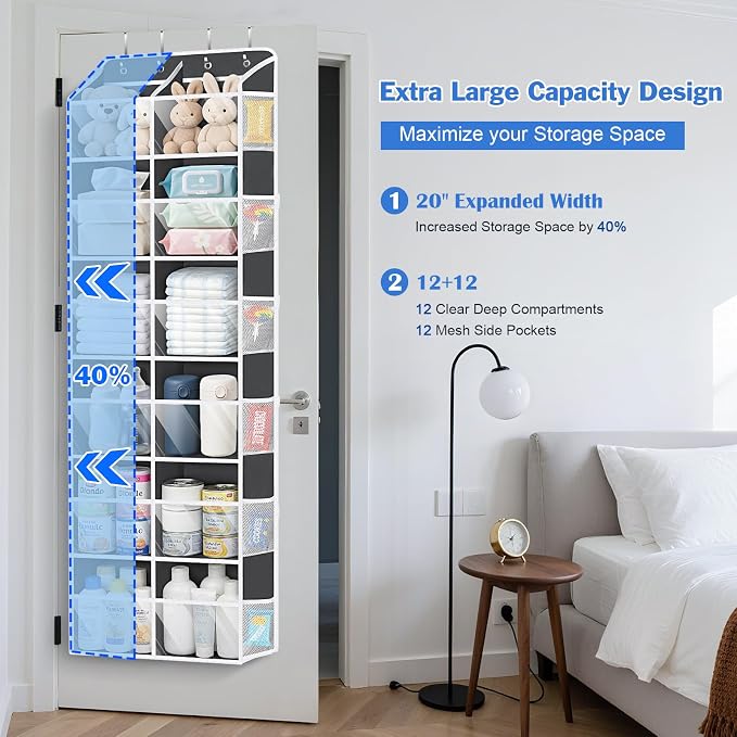 Univivi Hanging Door Organizer, 6 Tiers Large Over Door Storage, Dark Grey | High Load-Bearing Capacity, 4 Sturdy Hooks, Easy Installation, Hanging Door Organizer for Closet, Bedroom, Nursery, Sundries
