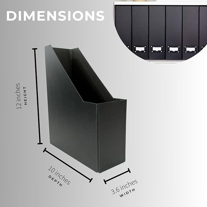 BLU MONACO Foldable Black Magazine File Holder | Set of 6 Cardboard Desk Organizer Boxes | Vertical Magazine File Holder | Standing File Holder | Office Classroom or Home