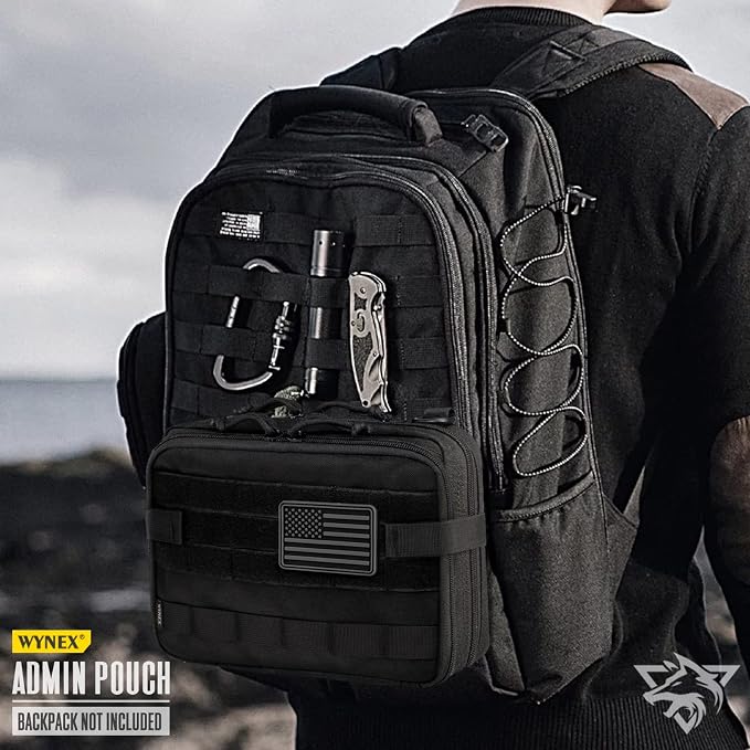 WYNEX Tactical Large Admin Molle Pouch of Double Layer Design EDC Organizer | Molle EDC EMT Utility Pouches with Map Sleeve Modular Tool Bag Large Capacity Flag Patch Included