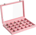 Frebeauty 24 Grid Earring Organizer,Velvet Jewelry Tray with Clear Lid | Drawer Jewelry Organizer for Rings Studs Brooch,Adjustable Divider,Dustproof Design,Earring Storage,Trinket Box,13.8×9.5Inch