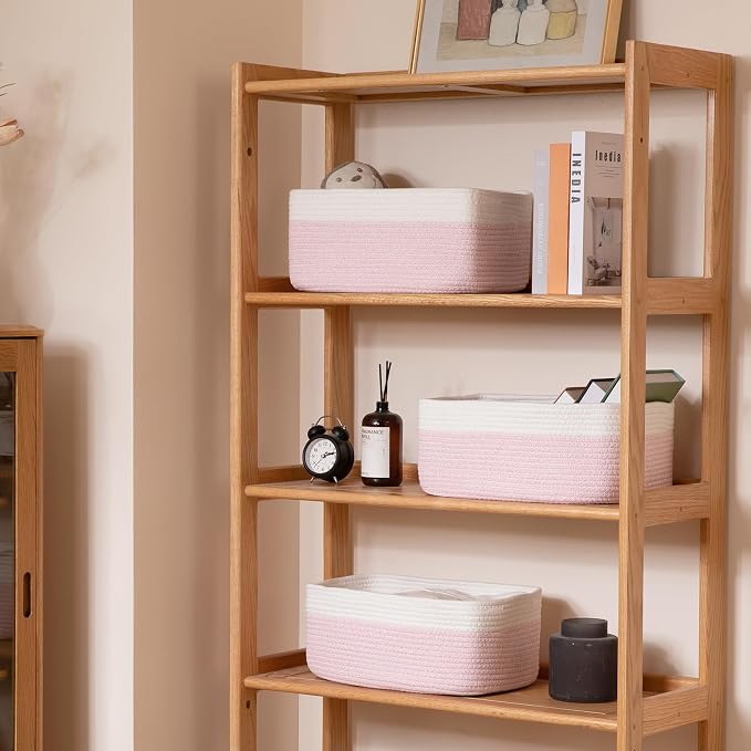 OIASKET Storage Baskets for Organizing 3 Pack, Woven Baskets for Shelves, Closet Organizer Bins Empty Gift Basket Toy Storage for Toys, Books, Towels, Clothes, 15"x11.42"x6.7", Pink