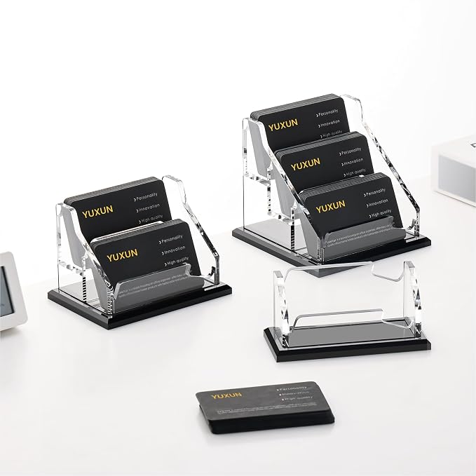 YUXUN Black Business Card Holder for Desk-1 Slot, Acrylic Business Card Holder for Women Men,50+ Business Cards Display Stand for Exhibition, Home, Office