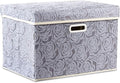 PRANDOM Larger Collapsible Storage Box with Lid [1-Pack] Fabric Decorative Storage Bin Cube Organizer Container Basket with Cover Handles for Bedroom Closet Living Room Gray 17.7x11.8x11.8 Inch