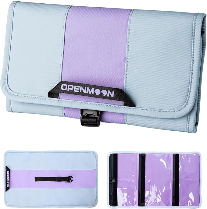OPENMOON Multi-Purpose Storage Organizer, Tri-Fold Design, 5 Compartments, Splash-Proof, for Cables, Toiletries, Makeup (Blue + Purple)